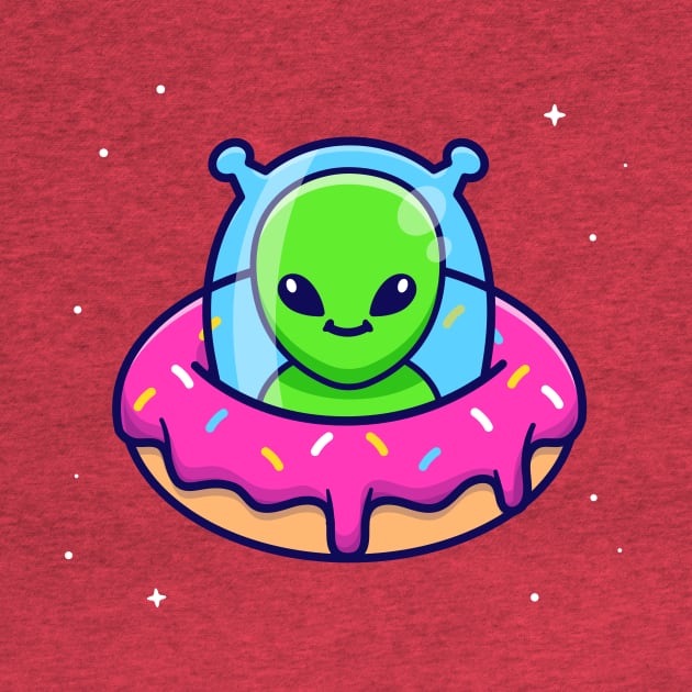 Cute Alien Riding Doughnut Ufo Cartoon by Catalyst Labs